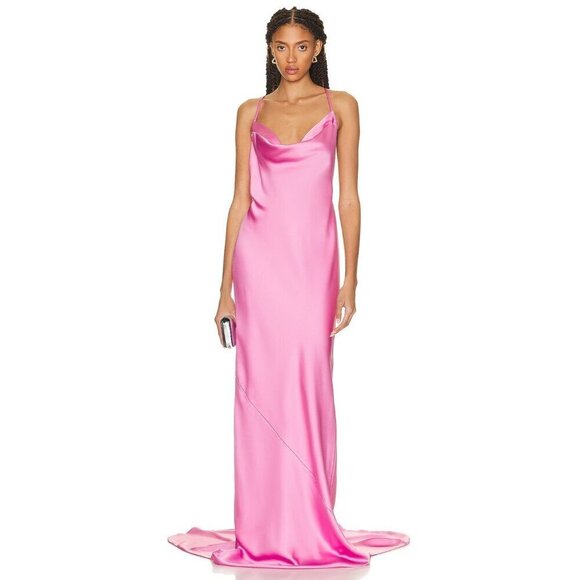 Norma Kamali Cross Back Bias Gown in Candy Pink Medium New Womens Long Dress - Picture 15 of 16